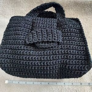 Elegant Black Crochet Nylon Handbag